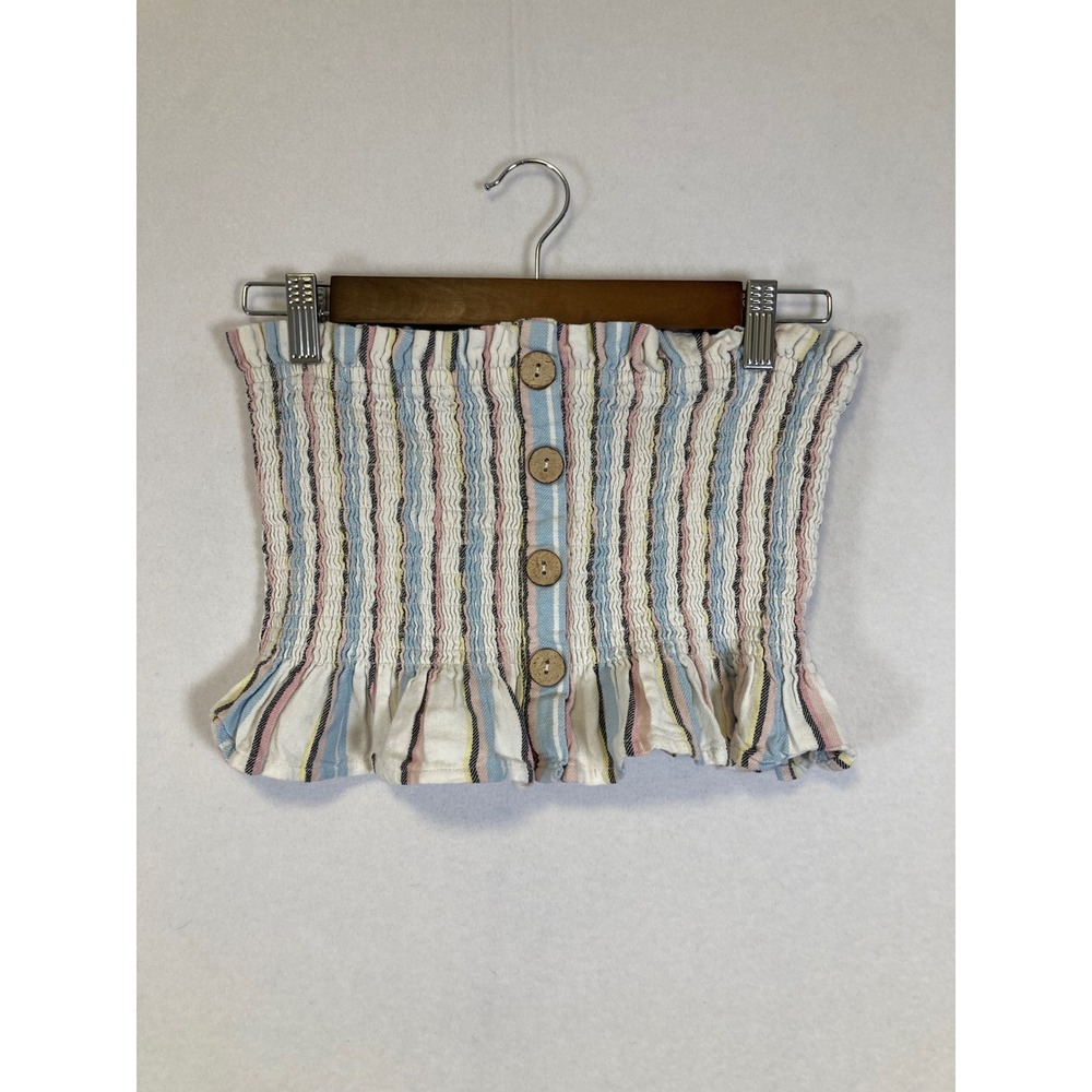 Quiet Storm Smocked Tube Top Womens Medium Multi Color‎ Striped Cotton